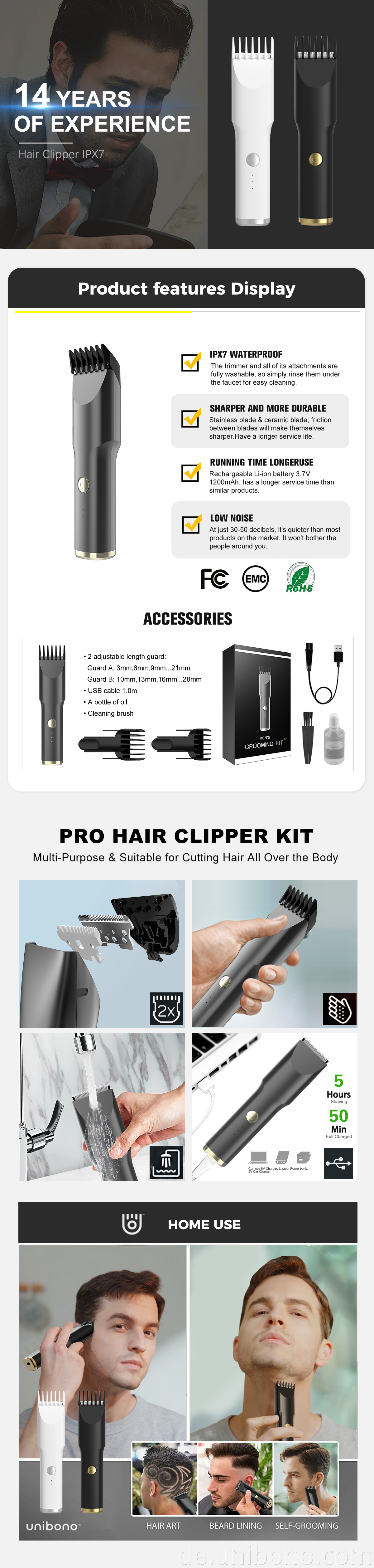 Professionelle elektrische wiederaufladbare Körperhaarausschneide Trimmer Professional Electric Rechargeable Body Hair Clipper Trimmer